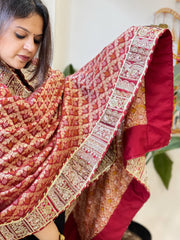 Maroon Woven Bandhej Banarasi Dupatta in Fine Georgette with Pearl, Sequin, Dabka Work - Masakalee