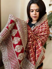 Maroon Woven Bandhej Banarasi Dupatta in Fine Georgette with Zardosi Work - Masakalee