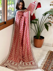 Maroon Woven Bandhej Banarasi Dupatta in Fine Georgette with Zardosi Work - Masakalee