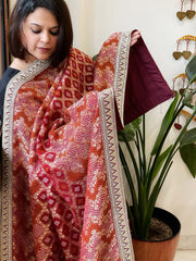 Maroon Woven Bandhej Banarasi Dupatta in Fine Georgette with Zardosi Work - Masakalee