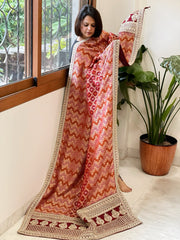 Maroon Woven Bandhej Banarasi Dupatta in Fine Georgette with Zardosi Work - Masakalee