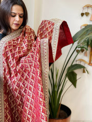 Maroon Woven Bandhej Banarasi Dupatta in Fine Georgette with Zardosi Work - Masakalee
