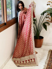 Maroon Woven Bandhej Banarasi Dupatta in Fine Georgette with Zardosi Work - Masakalee