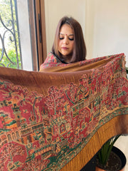 Maroon Woven Zari Pashmina Shawl with Kaani Design Border & Pallu - Masakalee