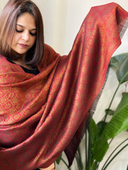 Maroonish Red Pashmina Shawl with Zari - Masakalee
