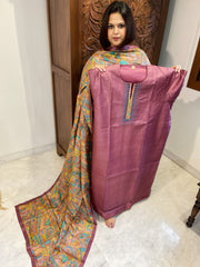 Mauve Dupatta Set (Kurta+Dupatta) with Handblock Print in Pure Tussar Silk - Masakalee