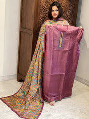 Mauve Dupatta Set (Kurta+Dupatta) with Handblock Print in Pure Tussar Silk - Masakalee