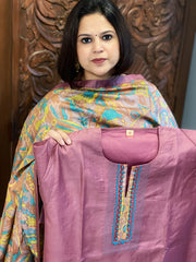 Mauve Dupatta Set (Kurta+Dupatta) with Handblock Print in Pure Tussar Silk - Masakalee