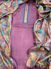 Mauve Dupatta Set (Kurta+Dupatta) with Handblock Print in Pure Tussar Silk - Masakalee