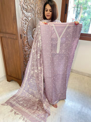 Mauve Suit Set with Thread Embroidery in Pure Tussar Silk - Masakalee