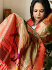Mehendi Green Handwoven Paithani Dupatta in Pure Silk - Masakalee