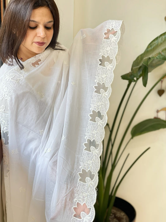 Mul Cotton Dupatta with Cut Work - Masakalee