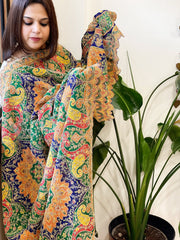 Multicolor Chinon Dupatta with Aari Embroidery - Masakalee