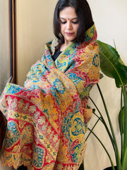 Multicolor Chinon Dupatta with Gold Thread & Aari Embroidery - Masakalee