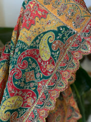 Multicolor Chinon Dupatta with Gold Thread & Aari Embroidery - Masakalee