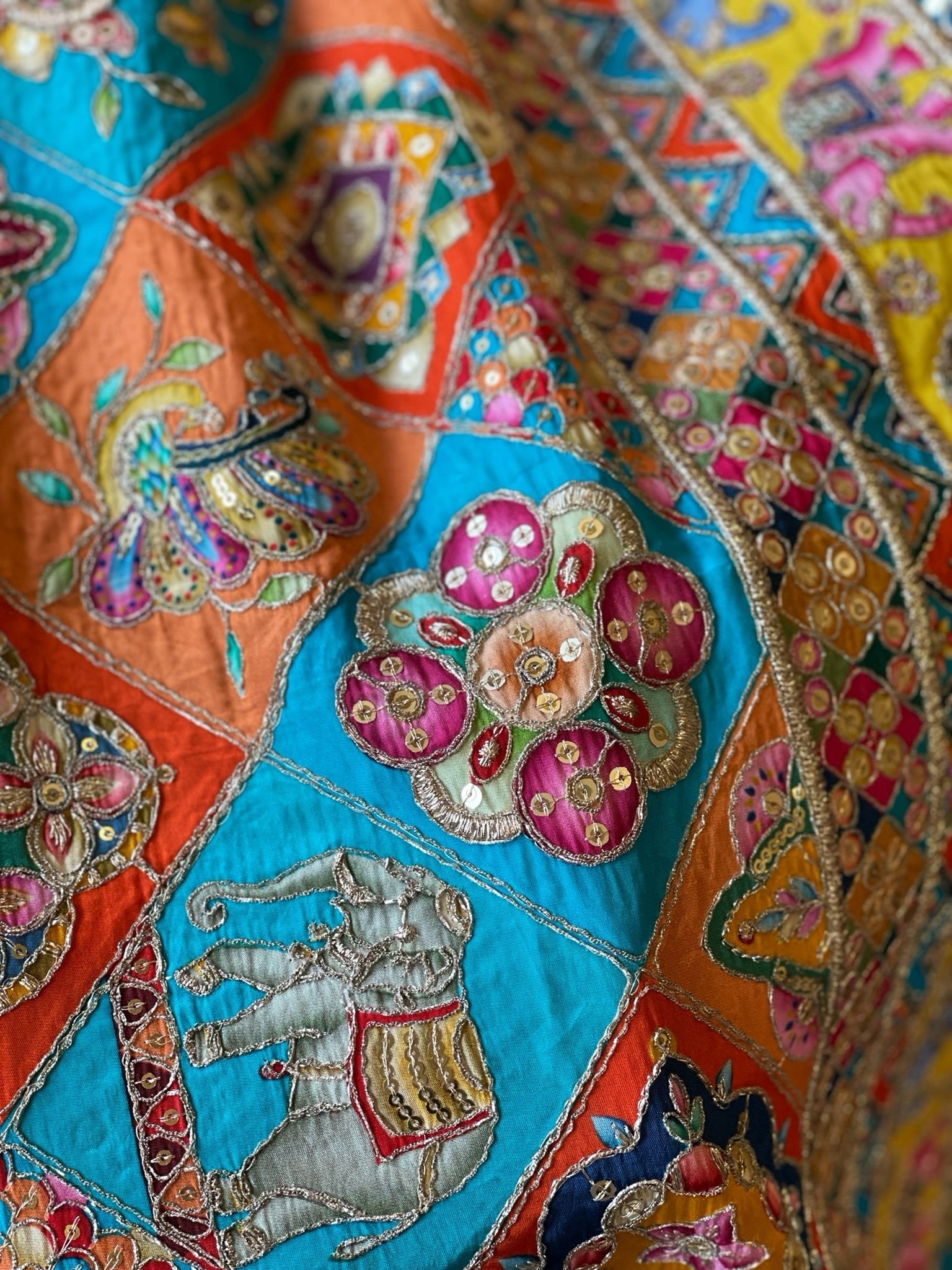 Multicolor Chinon Dupatta with Gold Thread & Aari Embroidery - Masakalee