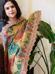 Multicolor Chinon Dupatta with Gold Thread & Aari Embroidery - Masakalee