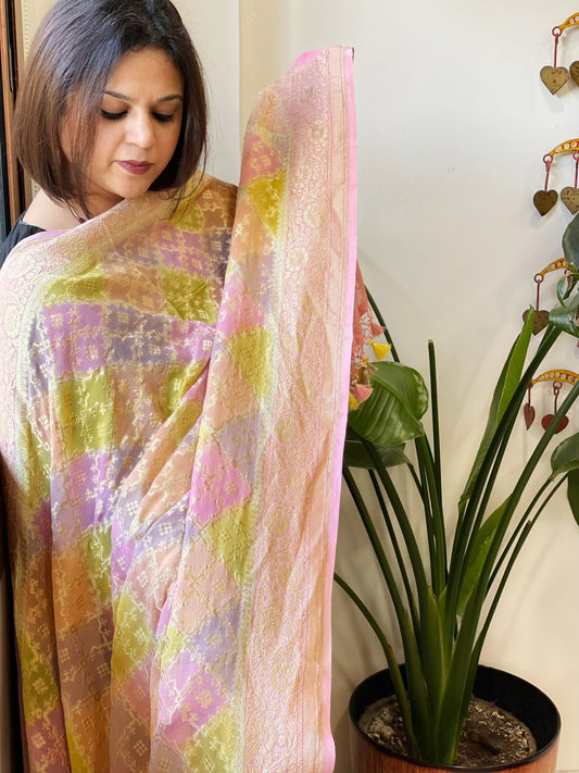 Multicolor Handwoven Banarasi Rangkhat Dupatta in Pure Georgette - Masakalee