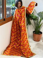 Mustard Designer Phulkari Dupatta in Khaddar Cotton - Masakalee