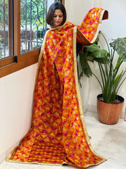 Mustard Designer Phulkari Dupatta in Khaddar Cotton - Masakalee