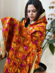 Mustard Designer Phulkari Dupatta in Khaddar Cotton - Masakalee