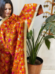 Mustard Designer Phulkari Dupatta in Khaddar Cotton - Masakalee