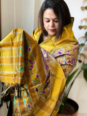 Mustard Handwoven Ikat Dupatta in Pure Silk - Masakalee