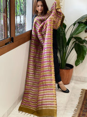 Mustard, Pink Handwoven Chanderi Tissue Dupatta - Masakalee