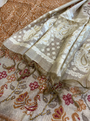 Mustard Suit Set with Block Print with Jamdani Dupatta in Chanderi - Masakalee