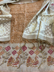 Mustard Suit Set with Block Print with Jamdani Dupatta in Chanderi - Masakalee