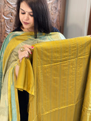 Mustard Suit Set with Kantha Stitch Work on Glazed Cotton - Masakalee