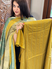 Mustard Suit Set with Kantha Stitch Work on Glazed Cotton - Masakalee