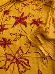 Mustard Yellow Crepe Suit Set With Knot & Sequin Handwork - Masakalee