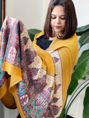 Mustard Yellow Pashmina Shawl with Shehnai Baraat Kaani Pallu - Masakalee