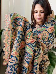 Navy Chinon Dupatta with Aari Embroidery - Masakalee