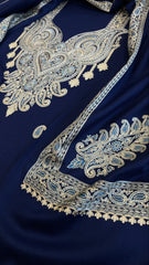 Navy Winter Suit Set with Aari Work in Pashmina Wool - Masakalee
