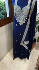 Navy Winter Suit Set with Aari Work in Pashmina Wool - Masakalee