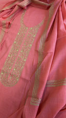 Neon Pink Winter Suit Set with Aari Work in Pashmina Wool - Masakalee