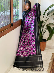 Neon Purple, Black Double Ikat Telia Rumal Dupatta in Cotton - Masakalee