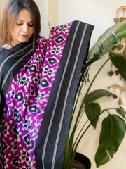Neon Purple, Black Double Ikat Telia Rumal Dupatta in Cotton - Masakalee