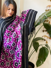 Neon Purple, Black Double Ikat Telia Rumal Dupatta in Cotton - Masakalee