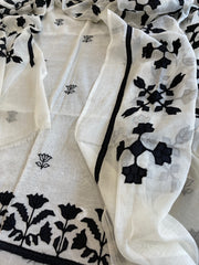 Off - White Applique Suit Set in Mul Chanderi - Masakalee
