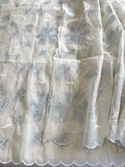 Off white, Blue Applique Jaal Dupatta Suit Set in Chanderi - Masakalee