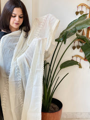 Off-White Cotton Dupatta with Embroidery - Masakalee