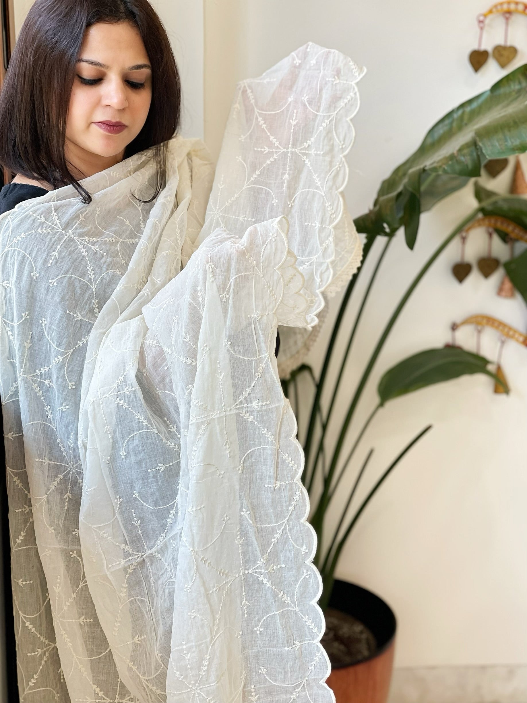 Off-White Cotton Dupatta with Embroidery - Masakalee