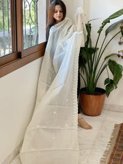 Off - White Cotton Dupatta with Embroidery - Masakalee