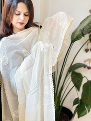 Off - White Cotton Dupatta with Embroidery - Masakalee