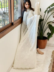 Off - White Cotton Dupatta with Embroidery - Masakalee