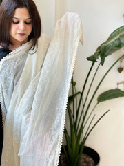 Off-White Cotton Dupatta with Embroidery - Masakalee