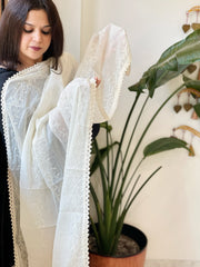 Off-White Cotton Dupatta with Embroidery - Masakalee
